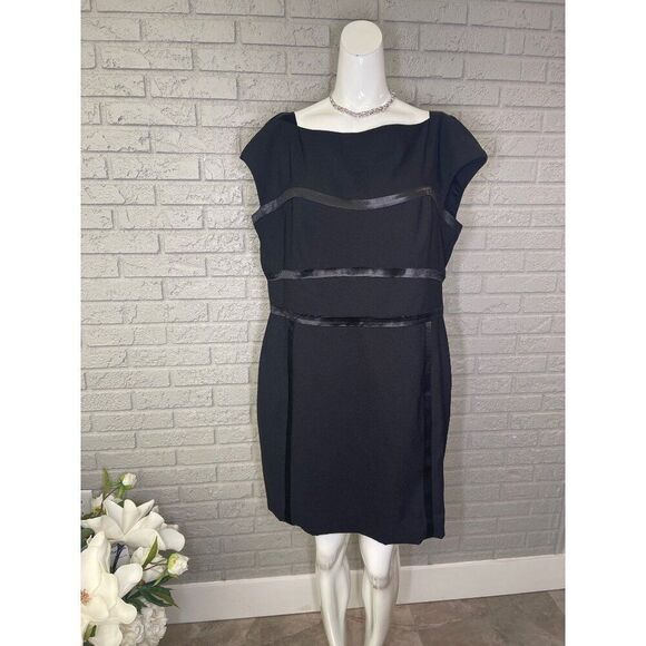 Kasper Women Black Satin Trim Sleeveless Sheath Dress Size 16 - Picture 1 of 6